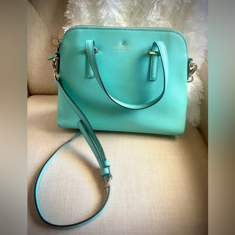Kate Spade Aqua Satchel with Gold Accents